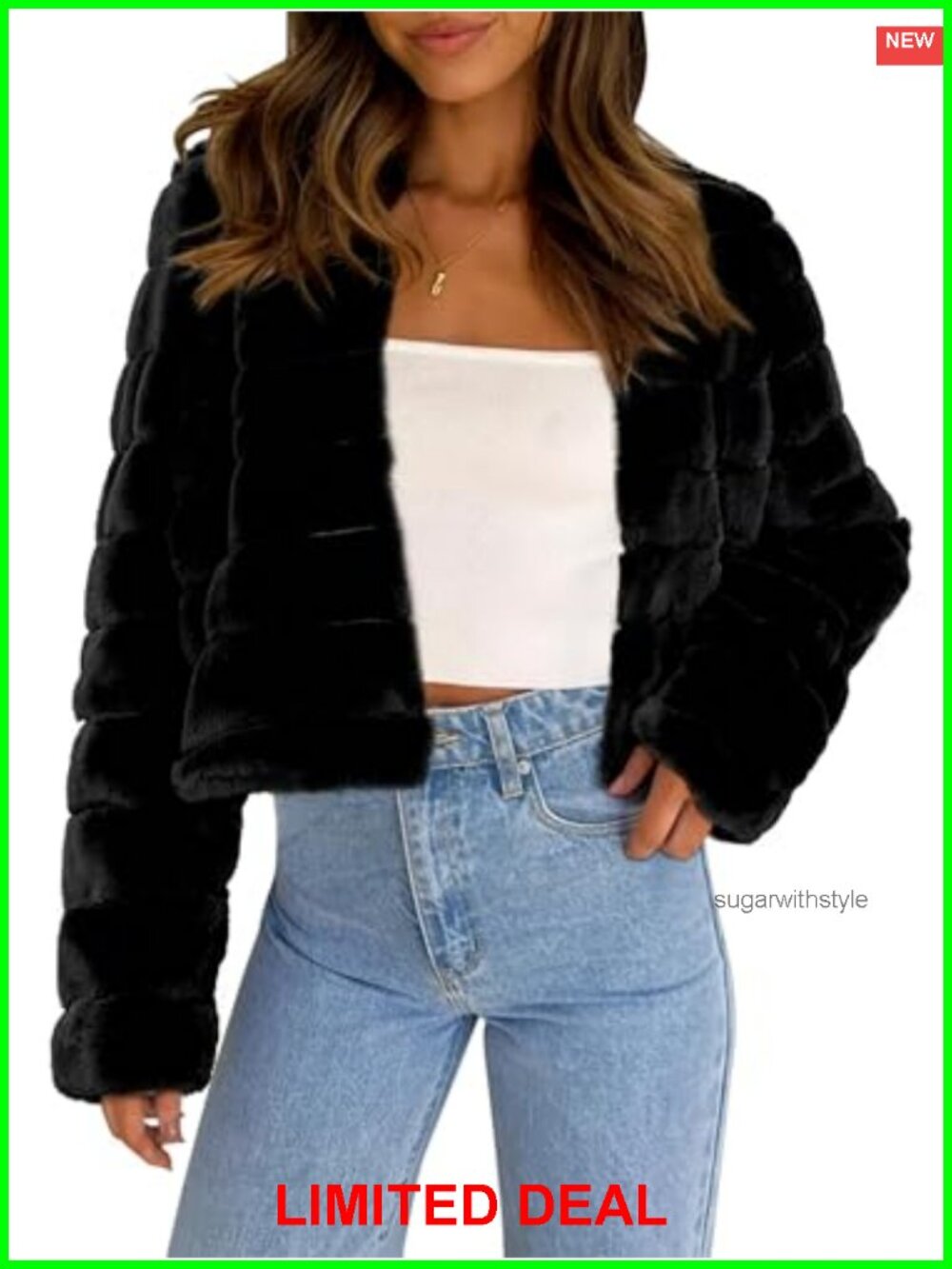 Faux Fur Cropped Jacket Long Sleeve Fluffy Winter Coat Open Front